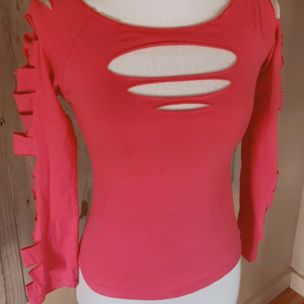 NWOT Medium Hot Pink Laser Cut Long Sleeve Shirt